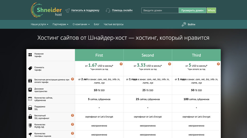 Сайт Shneider Host